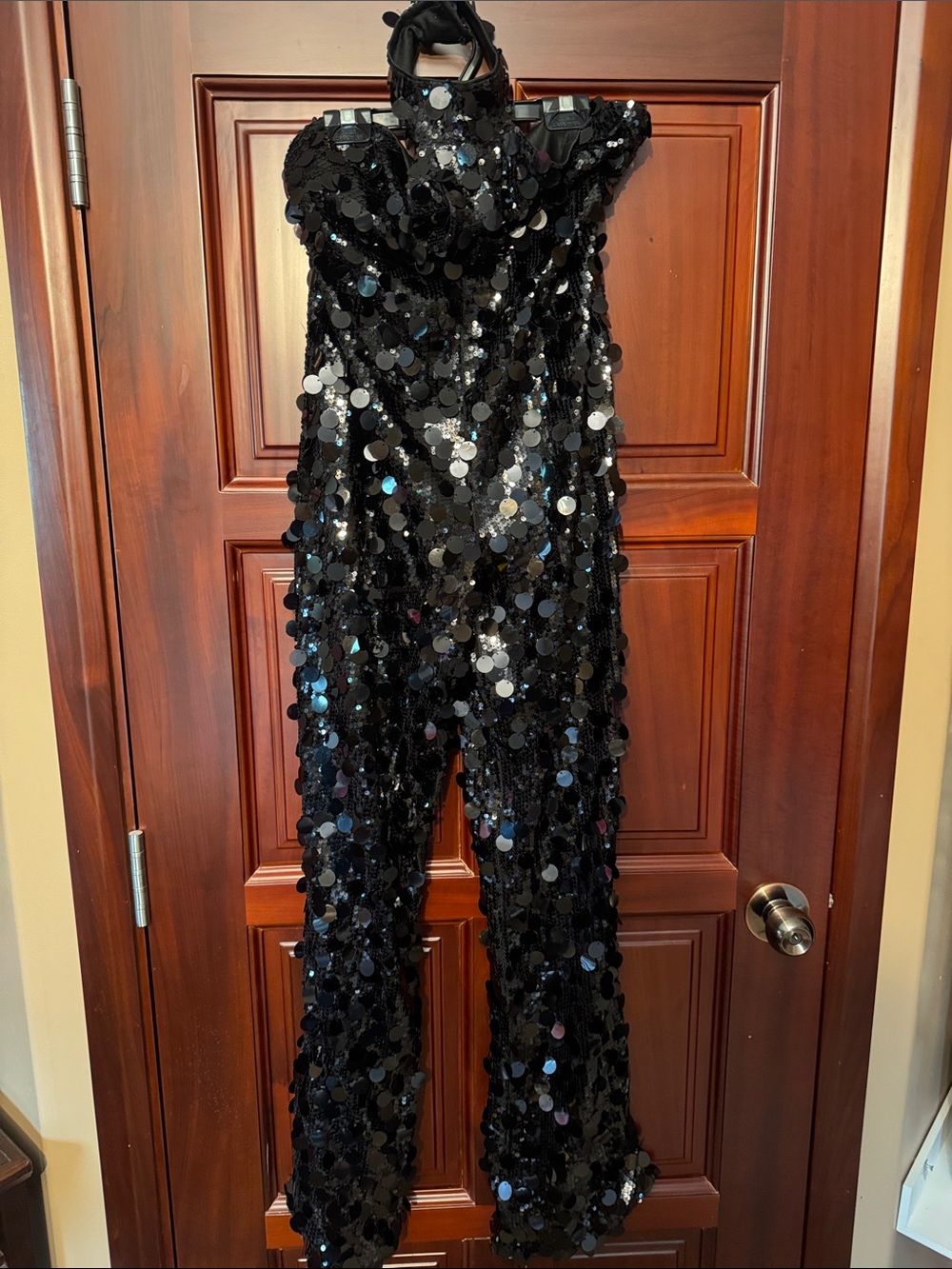 Black Sequin Halter Jumpsuit